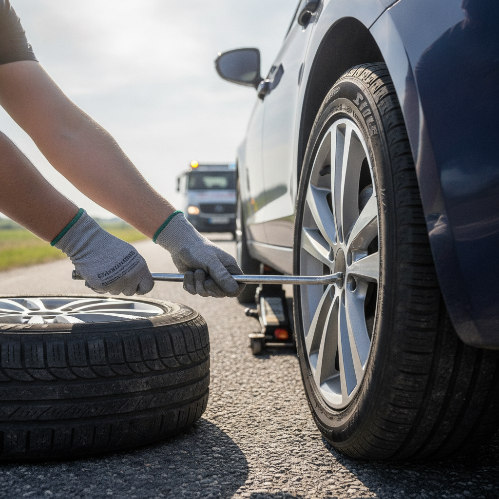 Flat Tire Assistance no peoples faces just hand